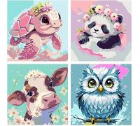 Lolipony Peinture Numero Adulte 4 Pcs,Peinture par Numero Animaux Enfant,Kits de Peinture au Numéro Enfant 7 8 9 10 Ans,Peinture Numero D'art Animaux inclure Pinceaux(Sans Cadre 20 * 20cm)