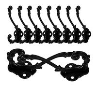 LOLIPPYY 10 pièces Crochet Mural Vintage Alliage de Zinc Noir Double Crochet Robuste pour Manteaux et Chapeaux Lot de Patère Murale Décorative Résistante pour Salle de Bain et Chambre