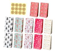 LOLIPPYY 12 Ensembles Noël Papier Kraft avec Stickers DIY Snack pour Biscuits et Bonbons Pochette Cadeau Légère et Solide pour Fêtes et de Lot de Thème Festif