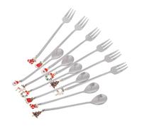 LOLIPPYY 12 Pièces Lot Cuillères et Fourchettes Inox Décor Noël Cuillères à Café Mélanges Petites Dessert Service Table pour Fêtes