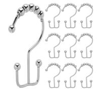 LOLIPPYY 12 Pièces Lot de 12 Crochets pour Rideau Acier Inoxydable Anti-Rouille, Anneaux Métalliques à Double Glissement Roulements à Billes, Capacité 900G, Couleur Argentée, Accessoires