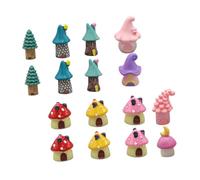 LOLIPPYY 16 Pièces Miniature Resin Mushroom Fairy House Set Tiny Fairy Garden Figurines for DIY Dollhouse Terrarium and Outdoor Plant Pot Decor