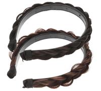 LOLIPPYY 2 pièces Bandeau Perruque Large Tressé Tête Délicat Antidérapant et Fille Accessoires Coiffure Durable et Confortable Foncé et Noir