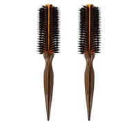 LOLIPPYY 2 Pièces Brosse Ronde Poils de Sanglier avec Manche Bois Brosse Chauffante Résistante pour Coiffage et Bouclage et Douce pour Cheveux Fins et Bouclés