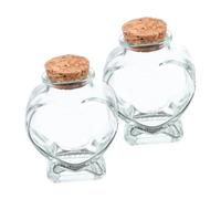 LOLIPPYY 2 pièces Lot de Bocaux Verre Transparent Forme de Cœur avec Bouchons Liège Pots Décoratifs Multifonctions pour Bonbons Cadeaux Anniversaire et Décorations