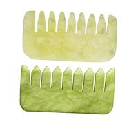 LOLIPPYY 2 pièces Peignes de Massage Jade Naturel pour Massage Crânien et Portable Outils de Gua Sha pour Soins Du et Prévention Perte de Cheveux