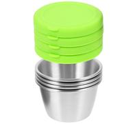 LOLIPPYY 4 ensembles Lot de 4 petites coupelles à sauce en acier inox avec couvercles en silicone unis vert clair + petites coupelles 304 pour sauces x4 8 pièces antichocs et
