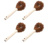 LOLIPPYY 4 pièces Brosse Vaisselle Fibres Naturelles Manche Bois Résistant Brosse de Nettoyage pour Casseroles Poêles Évier et Surfaces de Cuisine Pratique à Suspendre