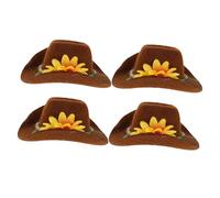 LOLIPPYY 4 Pièces Pet Mini Cowboy Hats with Floral Accent Adjustable Felt Small Animal Costumes for Hamsters Guinea Pigs Chickens Tiny Pets Lightweight Party Dress Up Accessories