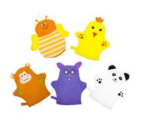 LOLIPPYY 5 pièces Lot de Moufles de Bain Garçon Fille Forme de Fruits Doux et Exfoliants Moufles de Lavage pour Garçon Fille Accessoire et Compact