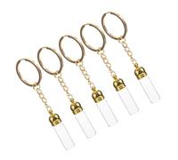 LOLIPPYY 5 pièces Porte-clés Flacon Verre Transparent Mini Bouteilles Décoratives avec Bouchon Doré Fiole Vide pour Parfum Potion et Accessoires Créatifs