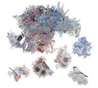 LOLIPPYY Autocollants Holographiques 100 Pcs Fleurs et Oiseaux Matériel de Scrapbooking DIY Accessoires de Journal Créatif Autocollant Artisanal pour Album Décoration Carnet et Agenda