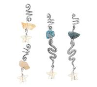 LOLIPPYY Bijoux de Cheveux pour Dreadlocks en Cristal Naturel - Lot de 4 Pièces Anneaux Serpent et Étoiles Bleu Gris Jaune - Accessoires pour Tresses Africaines et Coiffures
