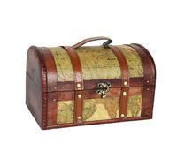 LOLIPPYY Boîte de Rangement Bois Vintage Coffre Au Trésor Petit Format avec Boucles Anciennes Décoratives pour Bijoux et Objets Motif Carte du Monde Couleur Ornement pour Couleur