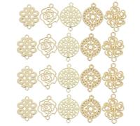 LOLIPPYY Breloques en Alliage Doré 50 Pcs Connecteurs Plats à Double Trou 14-15 MM Motifs Floraux Filigranés Apprêts pour Création Bijoux DIY Colliers Boucles D’Oreilles Bracelets