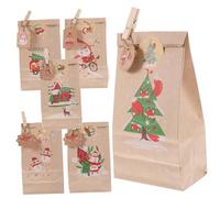 LOLIPPYY Cadeau de Noël Papier Kraft Rétro Sacs Calendrier de Compte à Rebours Décoratifs pour Fête Emballage Léger et Résistant pour Petits Cadeaux et Friandises pour Maison et Entreprise