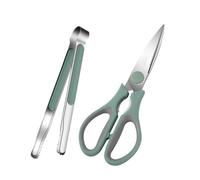 LOLIPPYY Ciseaux de Cuisine Multifonctions en Acier avec Pinces Barbecue Vertes Ensemble pour Découpe Viande et Fixation Aliments Poignée Sécurisée et Design Ergonomique