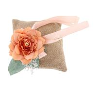 LOLIPPYY Coussin pour Porteur D'alliances en Lin Orange 20x20 Cm, Oreiller Décoratif Rustique pour Cérémonie de Fiançailles et Fournitures de Mariage