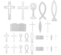LOLIPPYY Décoration pour Baptême en Bois Argenté Croix Ajourée et Poisson, Ornement Unique Multifonction pour Chambre ou Boutique, Set
