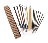 LOLIPPYY Ensemble de 15 Pinceaux de Calligraphie Chinoise Professionnels Manches Ergonomiques en Bois Coffret Complet Porte-Pinceaux pour Peinture et Écriture Traditionnelle Adapté aux