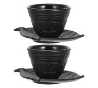 LOLIPPYY Ensemble de Tasse à Thé en Fonte Noire avec Soucoupe de Feuille, Style Chinois Rétro Élégant, Solide et Décoratif, Fêtes de Thé et Rassemblements