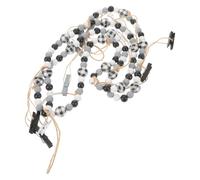 LOLIPPYY Guirlande Porte-Photos Suspendue 119 Cm avec Pinces et Perles en Bois Foncé à Motif Carreaux, Pompons Décoratifs, Corde pour Accrocher Photos Souvenirs, Déco Murale Noël et