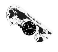 LOLIPPYY Horloge Murale Acrylique Carte du Monde Noire Décoration Murale Silencieuse et Créative pour Bureau et Salon Originale sans Batterie
