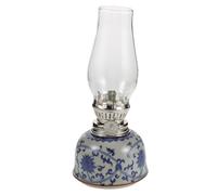 LOLIPPYY Lampe à Huile en Céramique Bleue Style Chinois Lotus, Petite Lampe Rustique Décorative pour Maison et Camping, Bougeoir Vintage en Céramique Résistante, Éclairage Intérieur