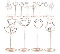 LOLIPPYY Lot de 12 Porte-cartes de Table en Métal Doré, Clips à Marque-place de Fleur, Cœur, Cercle et Lapin, Supports Stables pour Notes et Mémos, Accessoires Bureau et