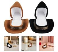 LOLIPPYY Lot de 2 Boîtes à Bijoux Western en Velours Forme Chapeau Cowboy Écrin à Bagues de Mariage 68 X 6 X 4 CM Doublure Floquée Protectrice Coffret Compact pour Bagues Boucles