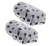 LOLIPPYY Lot de 2 Bonnets de Imperméables en Satin, Grosse Taille Ajustable pour Femmes, Résistants à L'eau, Noirs Motif Cœur, pour Cheveux Longs, Bouclés ou Teintés, Usage Bain Cuisine