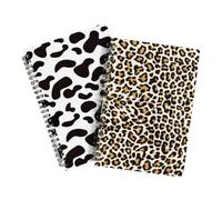 LOLIPPYY Lot de 2 Carnets à Spirale A5 Format Élève, Cahiers pour Prendre des Notes, Pages Blanches, Couverture Motif Vache et Léopard, Bloc-notes Polyvalent pour Organisation et Gestion