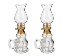 LOLIPPYY Lot de 2 Lampes à Pétrole en Verre Vintage Lanterne Tempête Rétro Double Poignée Éclairage Doux pour Intérieur et Camping Lampe à Pétrole Décorative pour Ambiance Chaleureuse
