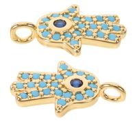LOLIPPYY Lot de 2 Pendentifs Hamsa en Laiton Plaqué 18K Doré Strass Petits Breloques Main de Protection DIY pour Porte-Clés Boucles D’Oreilles et Créations de Bijoux Symbole Amulette
