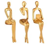 LOLIPPYY Lot de 3 Figurines de Penseur en Résine Dorée Sculptures Abstraites Décoratives pour Bureau et Intérieur Ornement Artistique pour Salon Chambre ou Espace de Travail