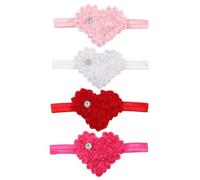 LOLIPPYY Lot de 4 Bandeaux pour Bébé Fille en Mousseline Cœur et Fleur, Doux et Léger, Accessoires de Cheveux pour -né, Couleurs Blanc, Rose, Rouge et Fuchsia, pour Fêtes et Noël