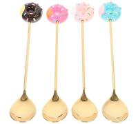LOLIPPYY Lot de 4 Cuillères à Dessert Longues en Acier Inoxydable 430 Finition Titane, Couleurs Pastel, Cuillères Multifonctions pour Thé, Glace et Cocktails, Set Garçon et Filles