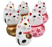 LOLIPPYY Lot de 6 Breloques Mignonnes Maneki Neko Chat Suspendu, Pendentifs Porte-clés Décoratifs en Métal Peint, Petit Format, Couleurs Or, Rose et Blanc, Accessoire Créatif pour Bijoux