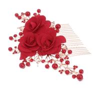 LOLIPPYY Peigne Cheveux Mariée Perles Artificielles avec Fleur Rose Style Vintage Chinois Accessoire Élégant pour Mariages et Fêtes Insert Coiffure