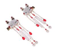 LOLIPPYY Pince à Cheveux Chinoise à Pompon Fox Motif Taille Moyenne Accessoire Capillaire pour Femme Fille Cosplay Photos Nouvel An Style Chinois Pompon Long Tassel