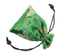 LOLIPPYY Pochette de Rangement pour Bols Chantants en Soie Verte 10X13 CM Paquet Brodé Asiatique Cordon de Serrage Pochette Présent Polyvalente pour Bijoux et Objets Précieux