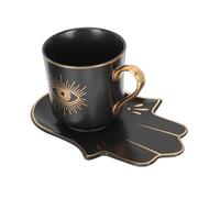 LOLIPPYY Set de Tasse à Thé Céramique Evil Eye avec Plateau Style Européen pour Café Lait et Boissons Adapté Maison Bureau et Café Cadeau Original