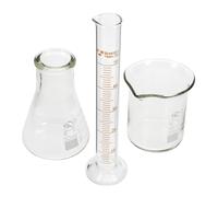 LOLIPPYY Set de Verrerie Scientifique Verre avec Bécher Cylindre Gradué et Ballon Plat pour Laboratoire Matériel et Facile à Nettoyer pour Expériences Chimiques et Biologiques