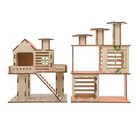 LOLIPPYY Villa des Hamsters en Bois Naturel, Nid De Hamster Respirant Et Aire De Jeux pour Animaux De Compagnie, Lot De 2 Pièces Plateforme Créative, Habitat Sécurisé pour Petits Rongeurs