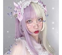 Lolita 60 cm de long droite violet mélangé blanc Ombre frange mignon synthétique résistant à la chaleur Cosplay perruque de fête + capuchon gratuit M80
