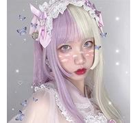 Lolita 60 cm de long droite violet mélangé blanc Ombre frange mignon synthétique résistant à la chaleur Cosplay perruque de fête + capuchon gratuit M80