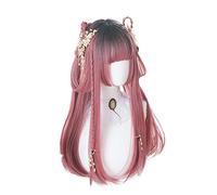 Lolita 60 CM Long Noir Mixte Rose Ombre Dame Partie Naturelle Cosplay Résistant À La Chaleur Synthétique Perruque Complète + Casquette Droite