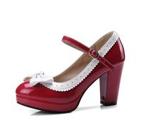 Lolita Chaussures de mariée Chaussures de mariage Soirée Escarpins Rouge Rose Violet Femme Brevet Cuir Nœud Papillon Minces Talons Hauts Princesse, rouge, 39 EU