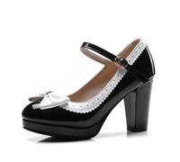 Lolita Chaussures de mariée Chaussures de mariage Soirée Escarpins Rouge Rose Violet Femme Brevet Cuir Nœud Papillon Minces Talons Hauts Princesse, Noir , 39 EU