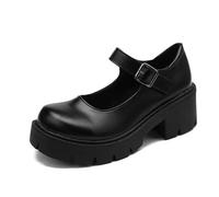 Lolita Chaussures Mary Jane japonaises pour femme - Style vintage - Uniforme à talon haut - Pour cosplay - Grande taille, Noir mat, 37 EU